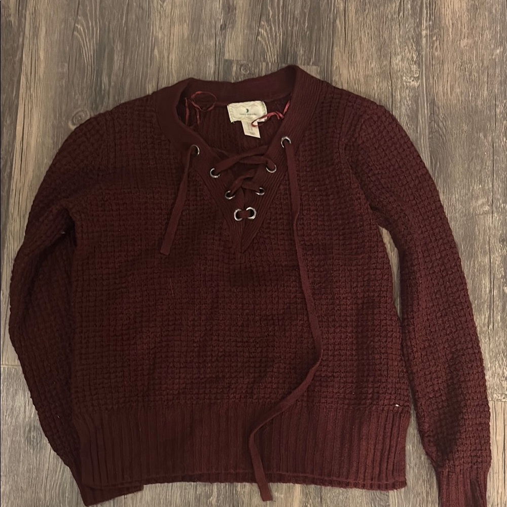 Ruby Moon Burgundy Lace-Up Sweater